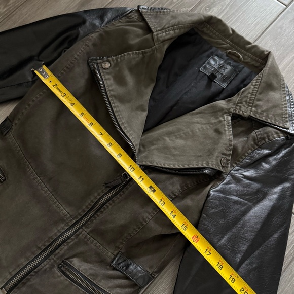 Max Edition|Faux leather & olive canvas utility jacket,color block•••Size Small - Picture 10 of 11